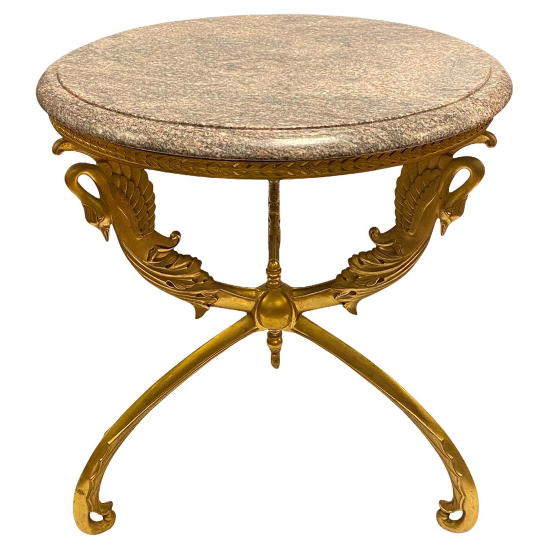 French Empire Swan Motif Gilt Bronze Round Gueridon Table 1970s (1 of 6)