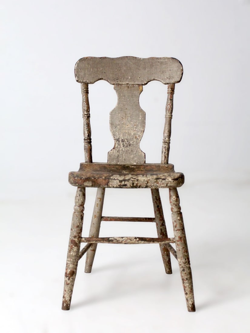 Painted Primitive Farmhouse Chair with Splat Back and Turned Stretchers (1 of 13)