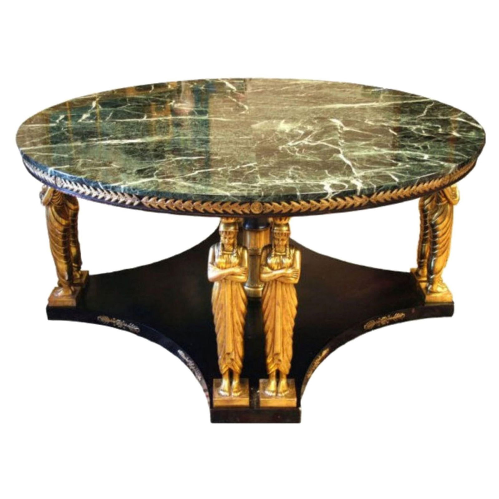 Empire Revival Mahogany Center Table with Marble Top and Gilt Caryatid Figures (1 of 6)