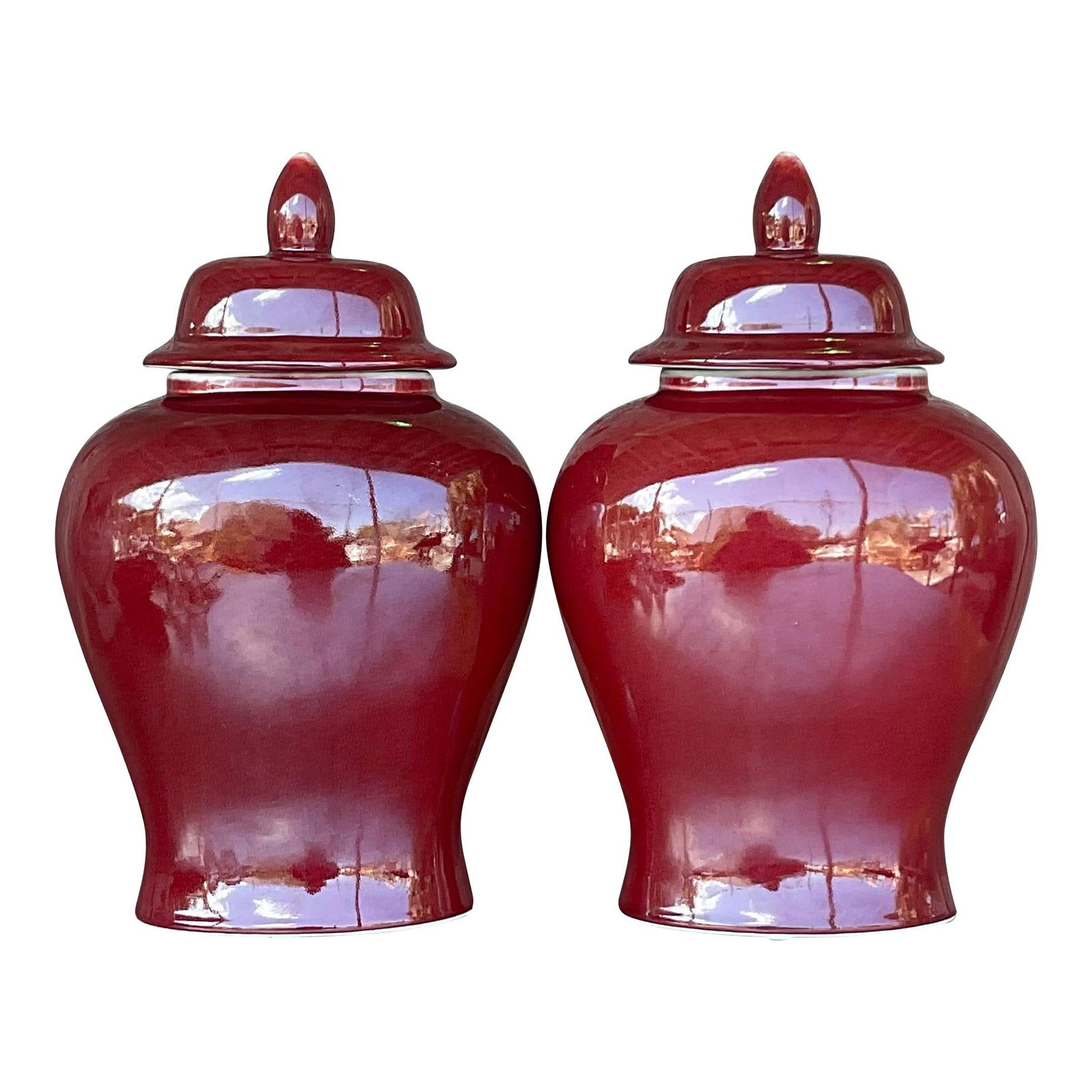 Pair of Vintage Asian Sang De Boeuf Glazed Ceramic Ginger Jar Urns (1 of 6)