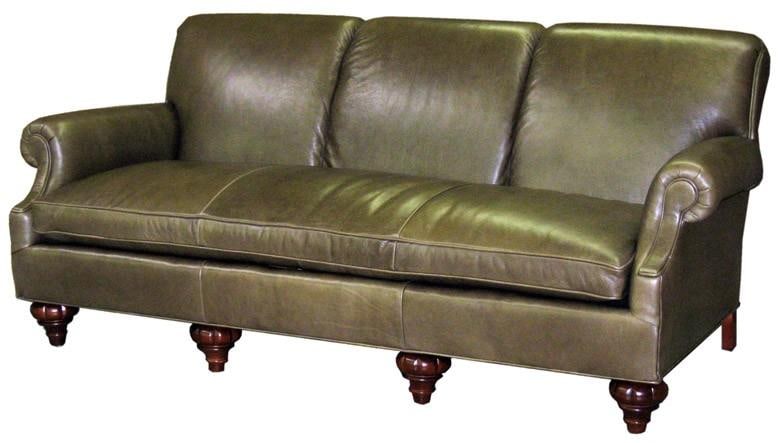 Elegant Olive Leather Sofa English Traditional Style Hand-Crafted USA (1 of 1)