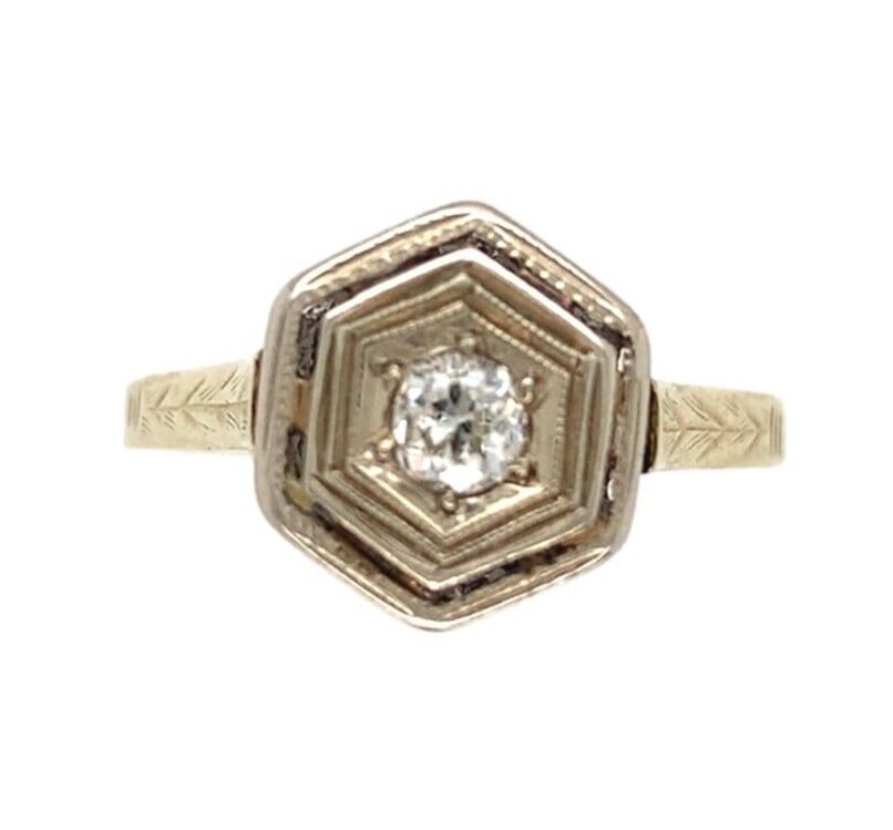 Art Deco 14k Yellow Gold Diamond Ring GIA Certified 1920s (1 of 10)