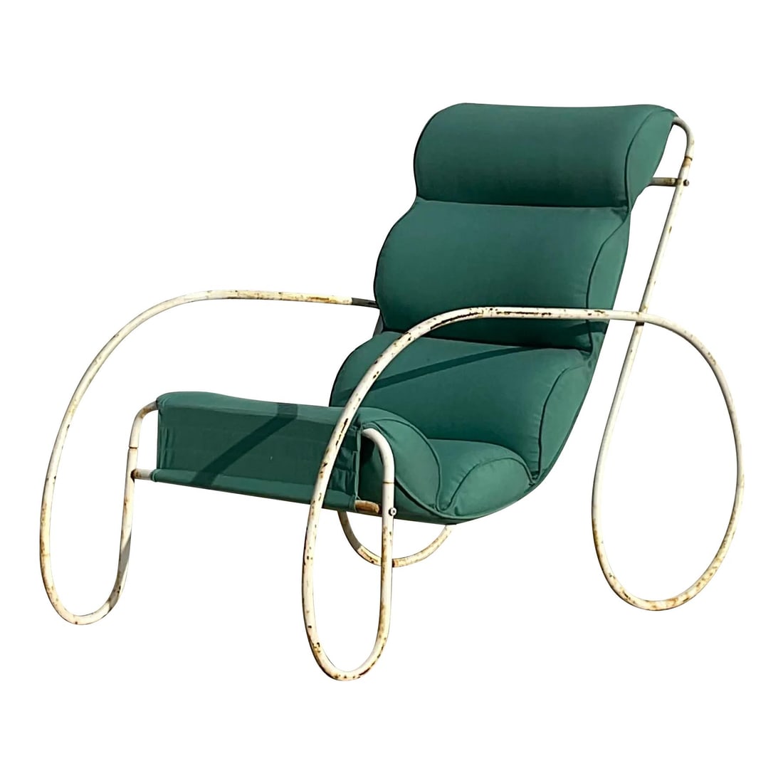 Vintage Boho Eileen Gray Inspired Wrought Iron Lounge Chair Aqua: Vintage Boho Eileen Gray Inspired Wrought Iron Lounge Chair Aqua Discover the charm of this vintage Boho wrought iron chair, inspired by the iconic designs of Eileen Gray. This exceptional outdoor lou