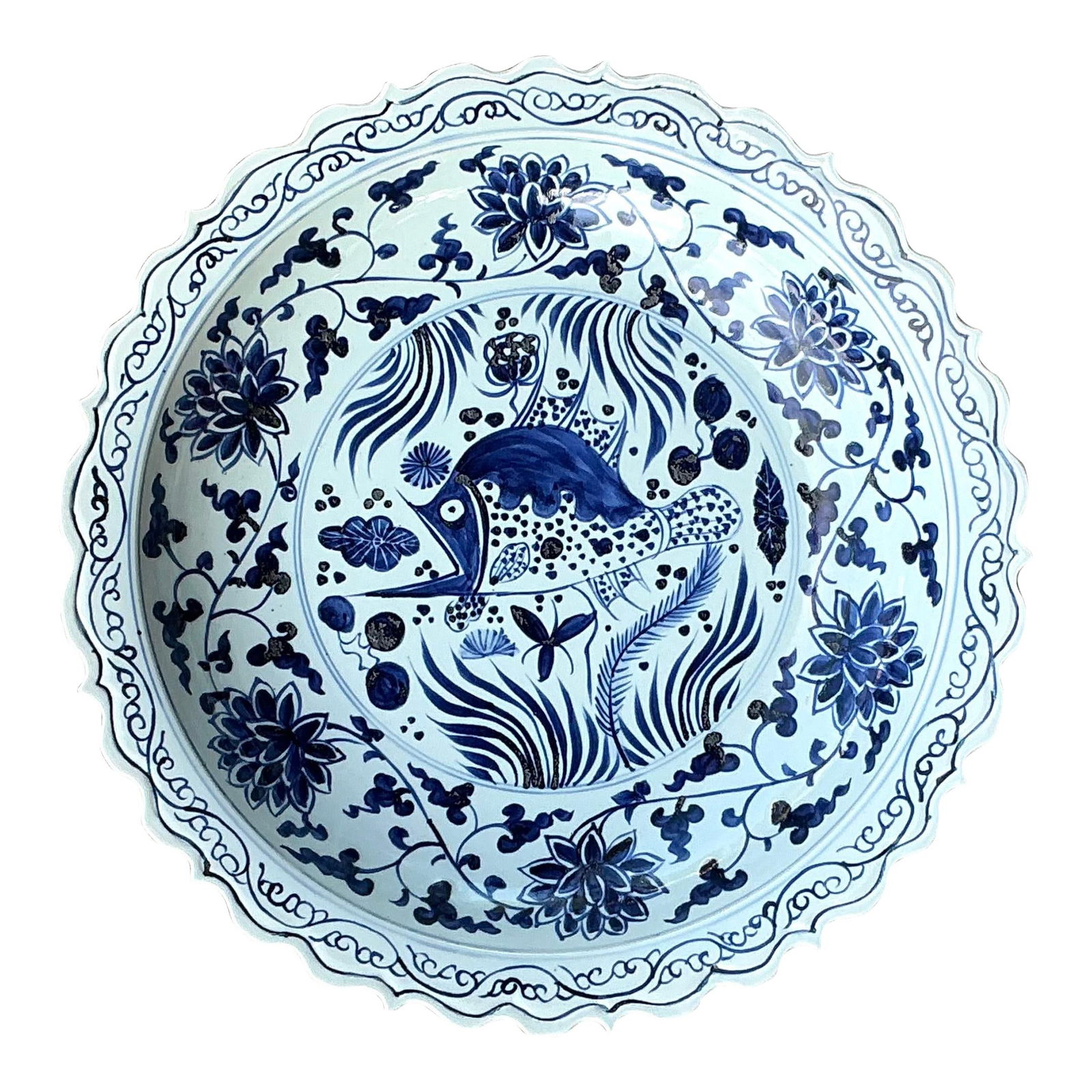 Monumental Vintage Asian Blue and White Ceramic Platter (1 of 4)
