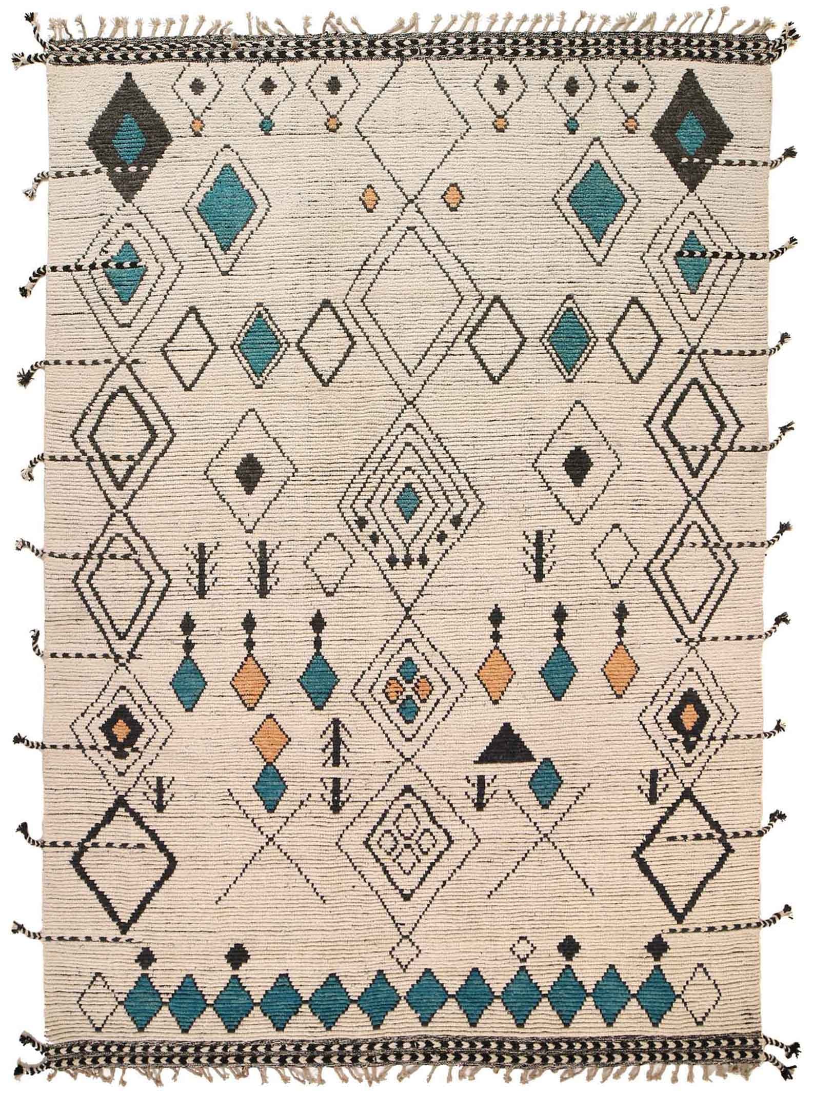 Handmade Moroccan Wool Rug 7.11 x 11.3 ft Ivory Teal Black Yellow Pattern: Handmade Moroccan Wool Rug 7.11 x 11.3 ft Ivory Teal Black Yellow Pattern Free continental US Shipping Discover the beauty of this Handmade Contemporary Moroccan Wool Rug, measuring 7.11 ft in width a