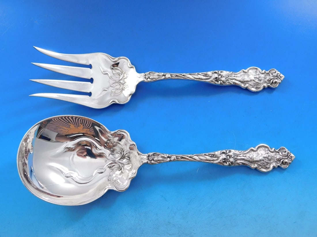 Wallace Irian Art Nouveau Sterling Silver Salad Serving Set 2pc (1 of 7)