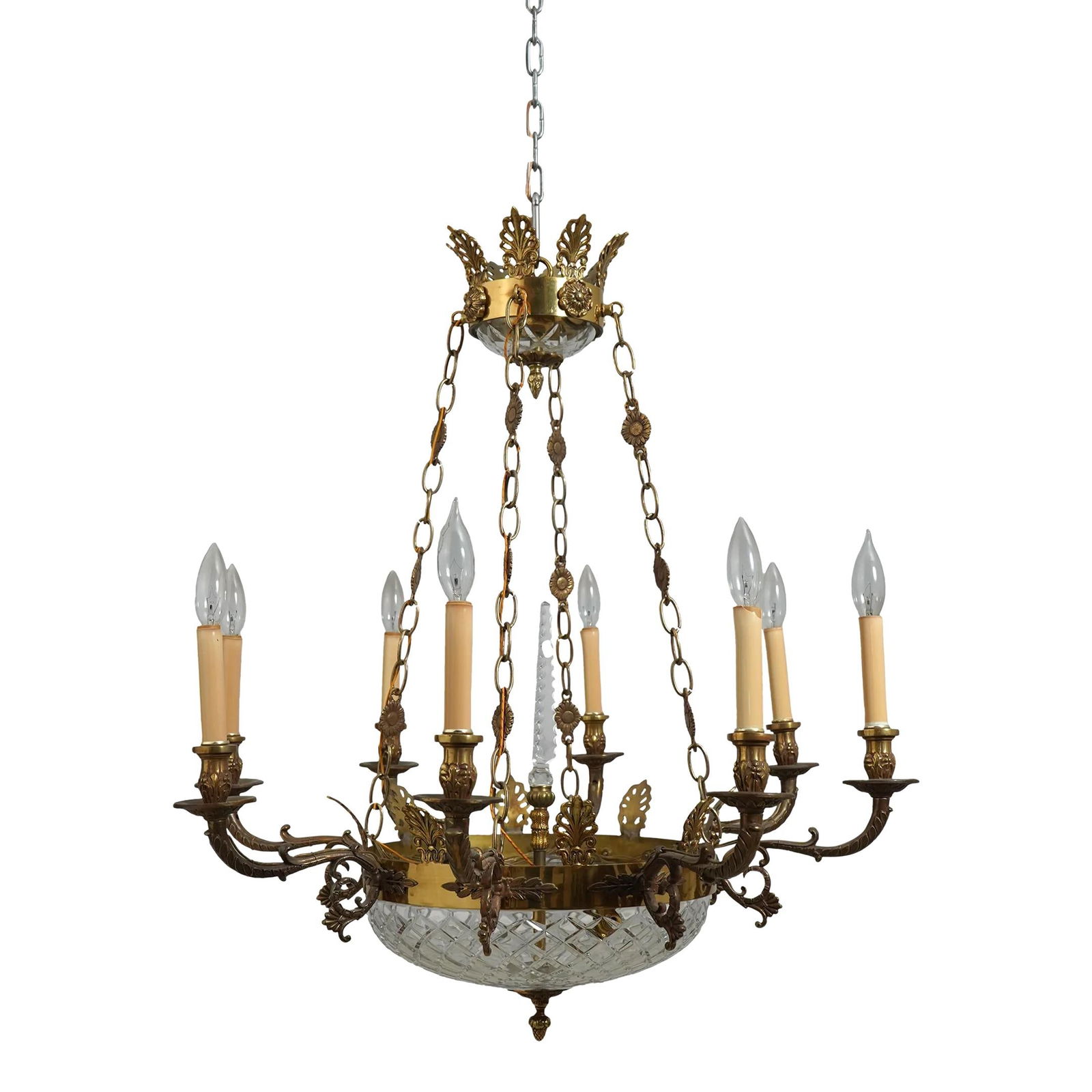 French Empire Crystal Brass Chandelier 8 Light Arms 50 Years Old (1 of 10)