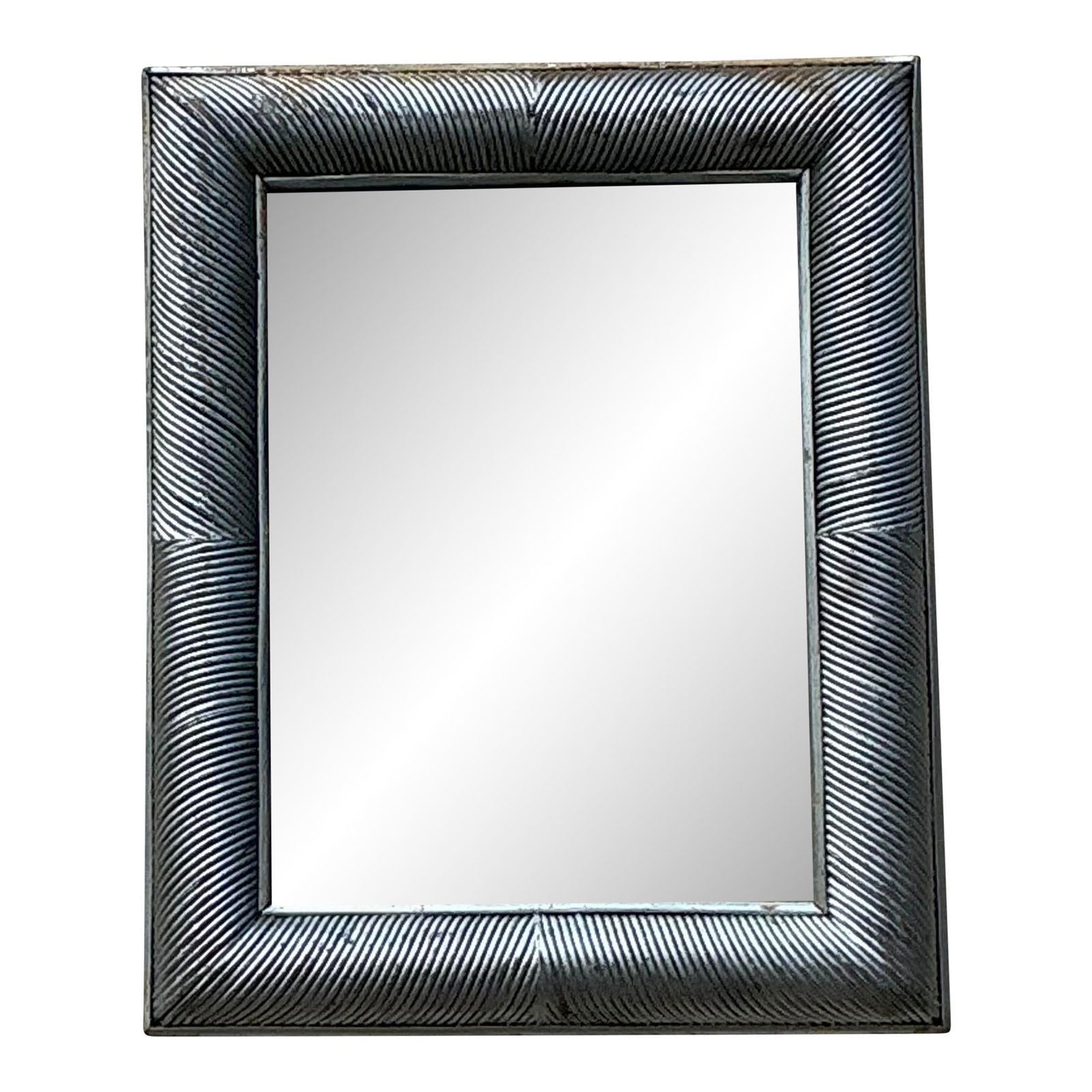 Vintage Coastal Silver Pencil Reed Distressed Wall Mirror 25.75 x 31.5: Vintage Coastal Silver Pencil Reed Distressed Wall Mirror 25.75 x 31.5 This vintage mirror features a striking painted silver pencil reed frame with a beautifully distressed finish, exuding coastal el