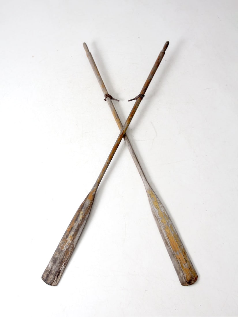 Vintage Wooden Oars Pair with Metal Oarlocks for Nautical Decor (1 of 12)