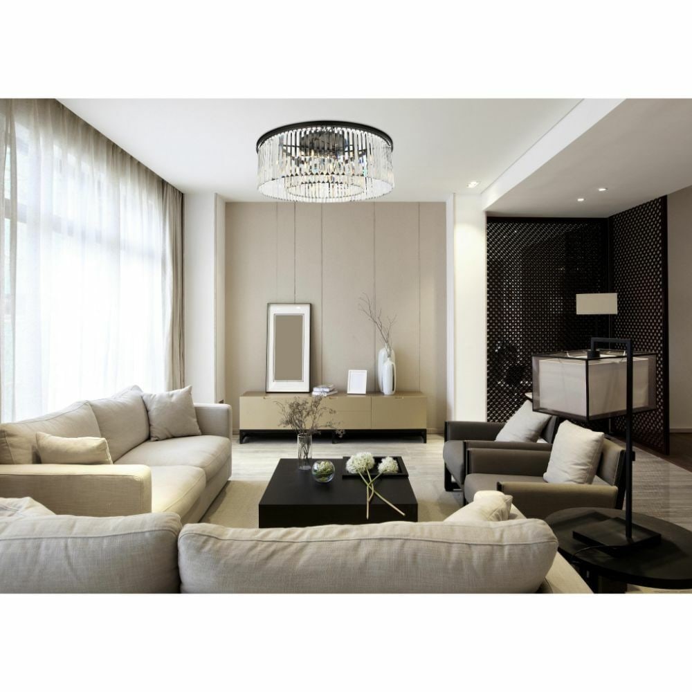 Elegant Lighting Sydney 10-Light Crystal Chandelier 43.5" Matte Black: Elegant Lighting Sydney 10-Light Crystal Chandelier 43.5" Matte Black Illuminate your space with this stunning Crystal Flush Mount Chandelier, featuring a contemporary design that seamlessly fits into