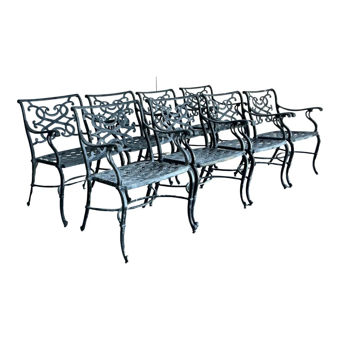 Set of 8 Cast Aluminum Hollywood Regency Scroll Back Dining Chairs (1 of 7)
