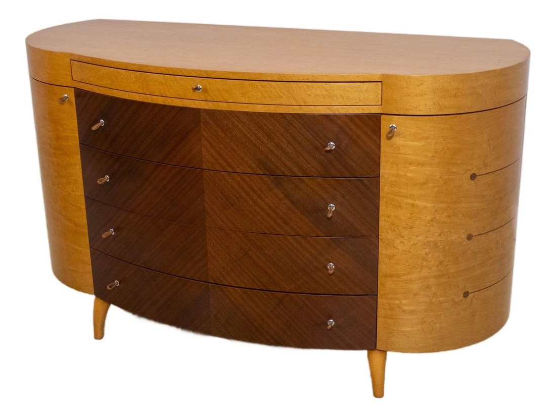 Italian Art Deco Dresser Birdseye Maple 5 Drawers Adjustable Shelves: Italian Art Deco Dresser Birdseye Maple 5 Drawers Adjustable Shelves Discover this stunning Italian Art Deco dresser crafted from exquisite Birdseye Maple and Satinwood. At approximately 40 years old,
