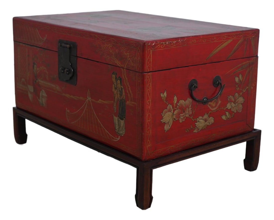 Vintage Chinese Hand Painted Red Flip Top Box (1 of 10)