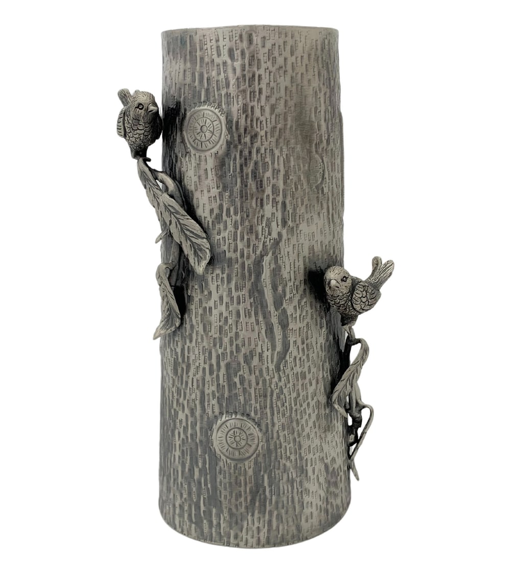 Handmade 925 Sterling Silver Bird Tree Trunk Flower Vase 11 Inches: Handmade 925 Sterling Silver Bird Tree Trunk Flower Vase 11 Inches This exquisite flower vase is crafted from fine 925 sterling silver and showcases intricate handmade details featuring ornate birds p