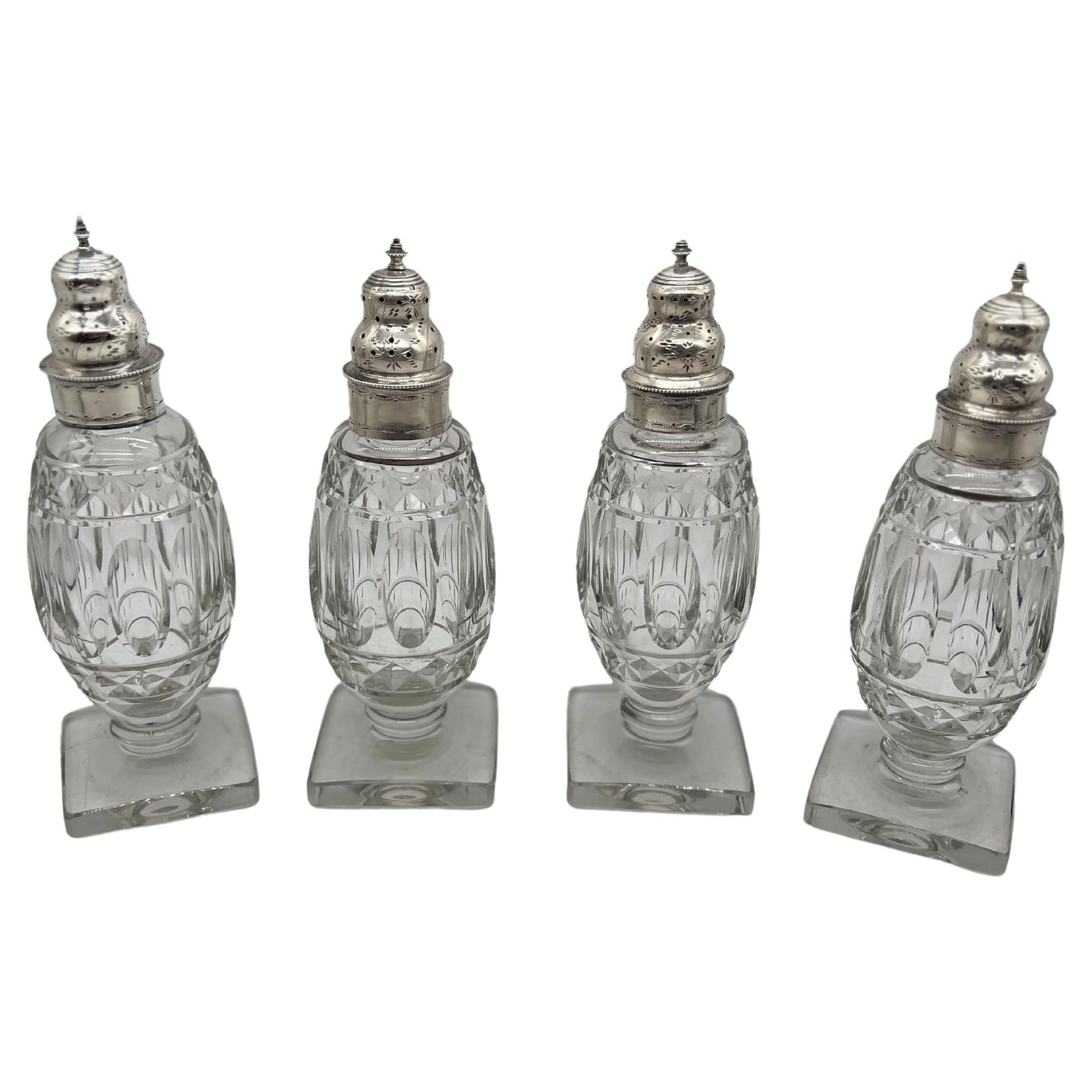 4 Piece Georgian Silver and Cut Crystal Salt Pepper Shaker Set (1 of 8)