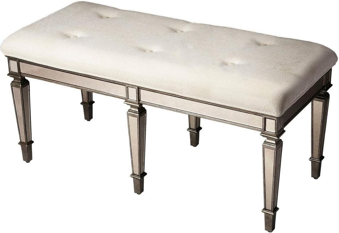 Celeste Collection Vintage Style Tufted Bench by Butler: Celeste Collection Vintage Style Tufted Bench by Butler Introducing the Celeste Collection Tufted Vintage Style Bench, a stunning piece that combines elegance with functionality. This hand-crafted ben