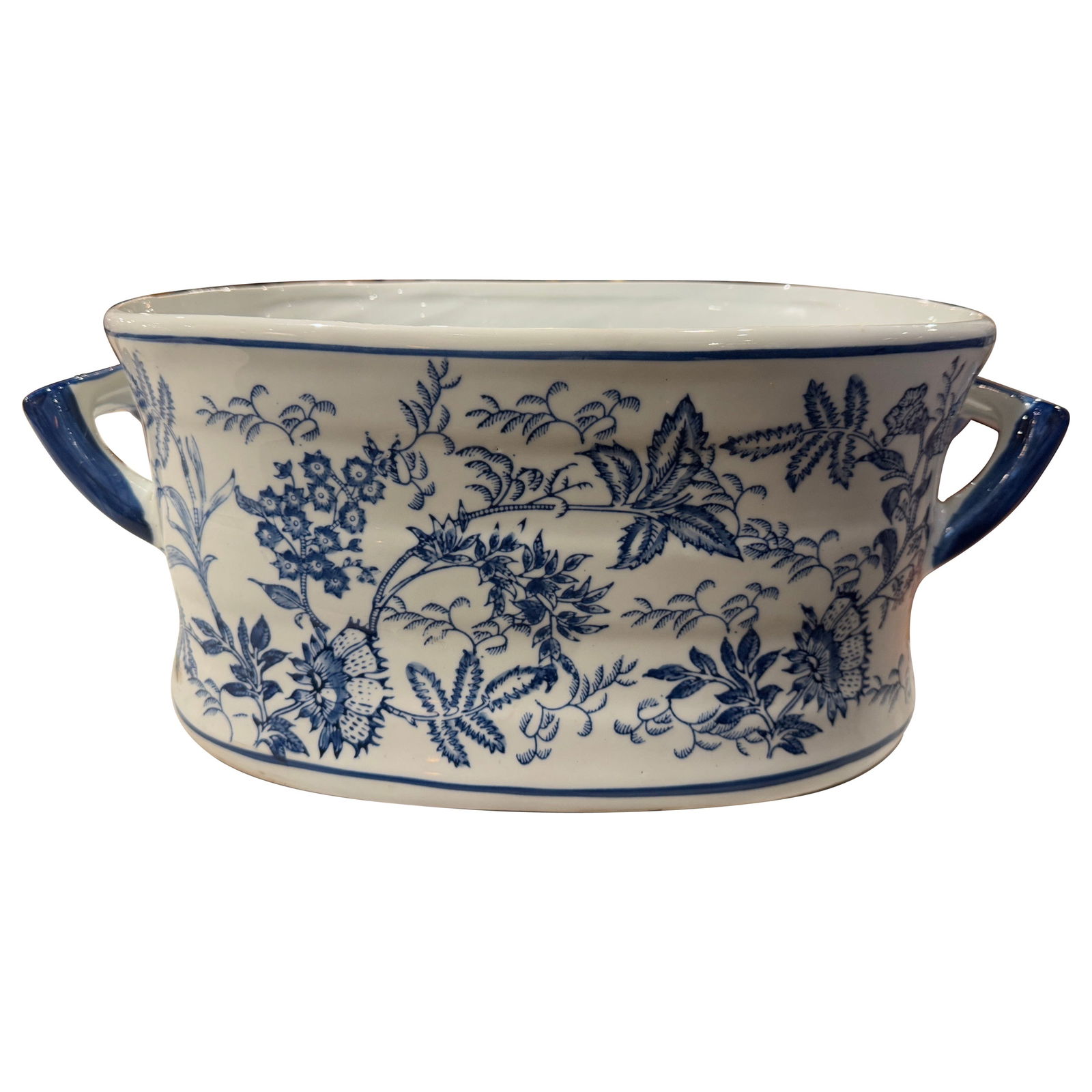 Vintage Chinese Blue White Porcelain Foot Bath Bowl Floral Motifs (1 of 7)