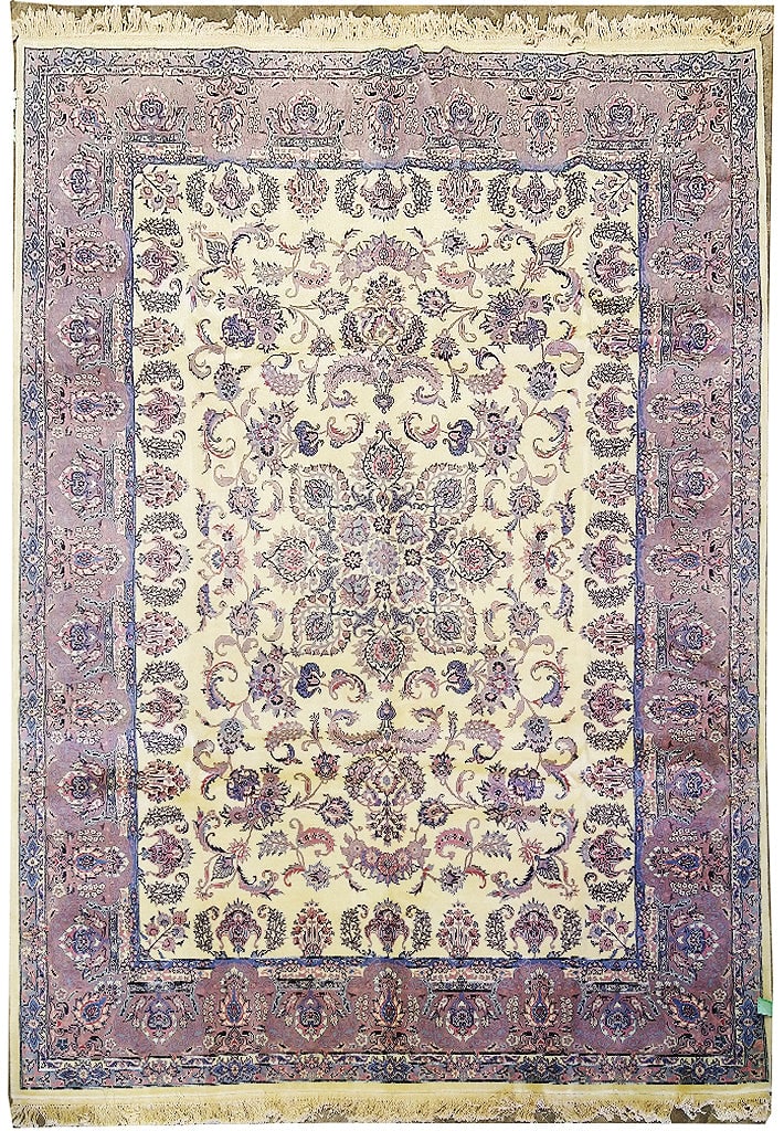 8.7 x 12 Hand-Knotted Persian Ivory Kashan Rug from Iran: 8.7 x 12 Hand-Knotted Persian Ivory Kashan Rug from Iran Free continental US Shipping Elevate your interior decor with this exquisite 8.7 x 12 pre-owned Persian Ivory Kashan Rug, crafted in the esteem
