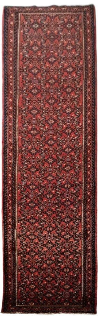 Handcrafted 3'1" x 17'1" Persian Hamadan Runner Rug Red Orange Wool (1 of 7)