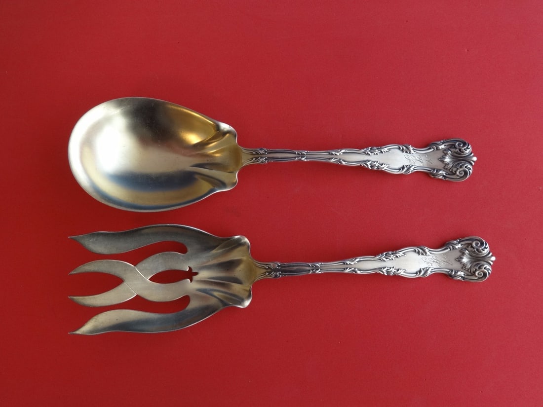 Dominick & Haff Victoria Sterling Silver Salad Serving Set 2pc Gold Washed: Dominick & Haff Victoria Sterling Silver Salad Serving Set 2pc Gold Washed Enhance your dining experience with this exquisite 2-piece salad serving set from Dominick & Haff, featuring the elegant Vict