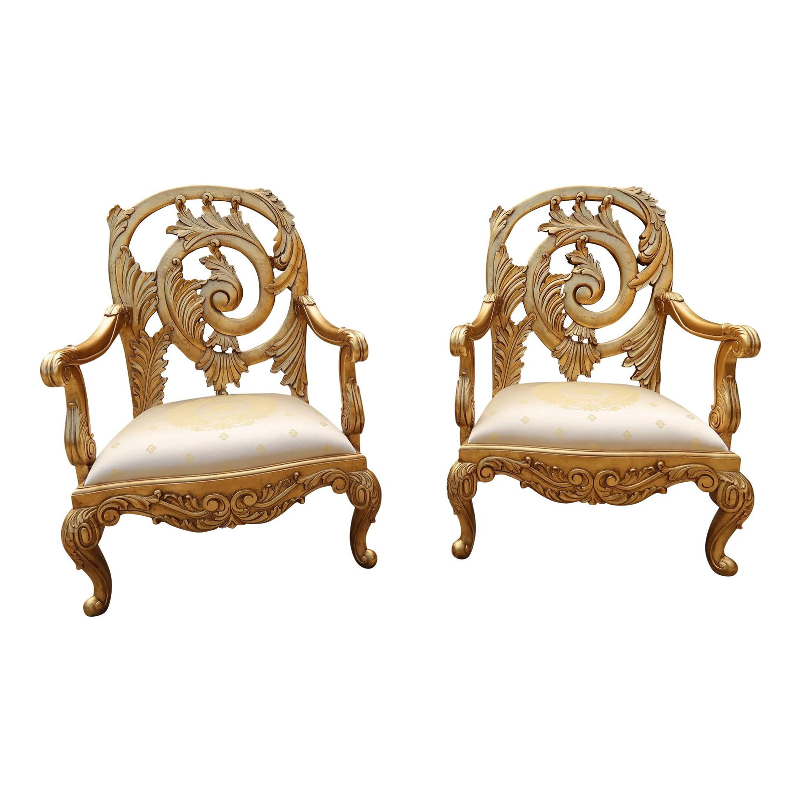 Elegant Phyllis Morris Gold Leaf French Carved Throne Chairs Pair (1 of 10)