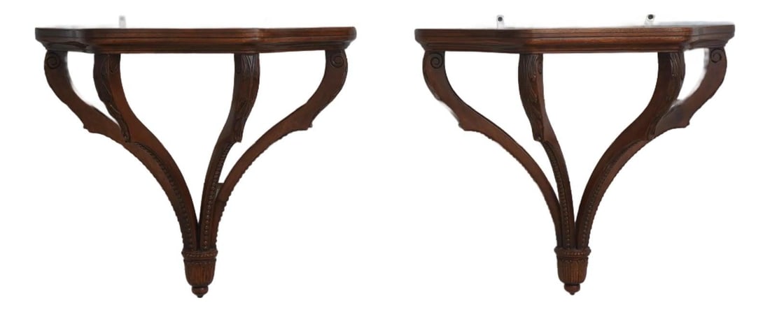 Ornate Carved Mahogany Wall Shelves Pair 23" Wide (1 of 10)