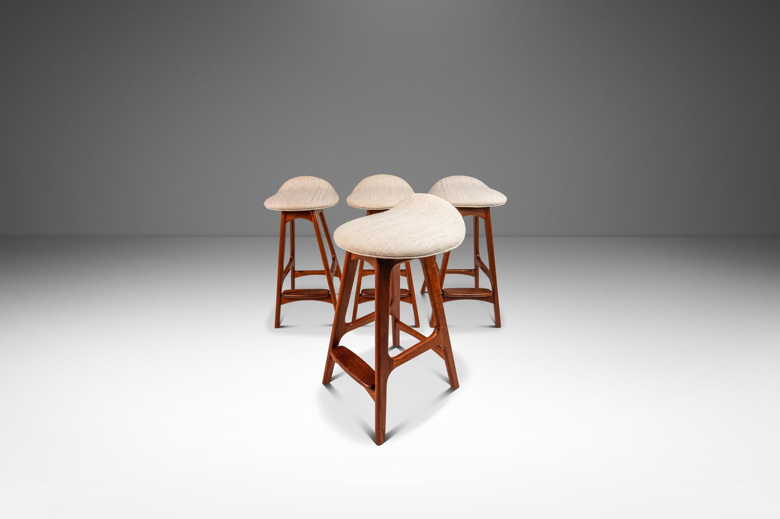 Limited Set of 4 Erik Buch OD-61 Bar Stools in Teak Denmark 1960s: Limited Set of 4 Erik Buch OD-61 Bar Stools in Teak Denmark 1960s Introducing a limited set of four Model OD-61 counter-height bar stools designed by the renowned Erik Buch for O.D. Mobler in Denmark