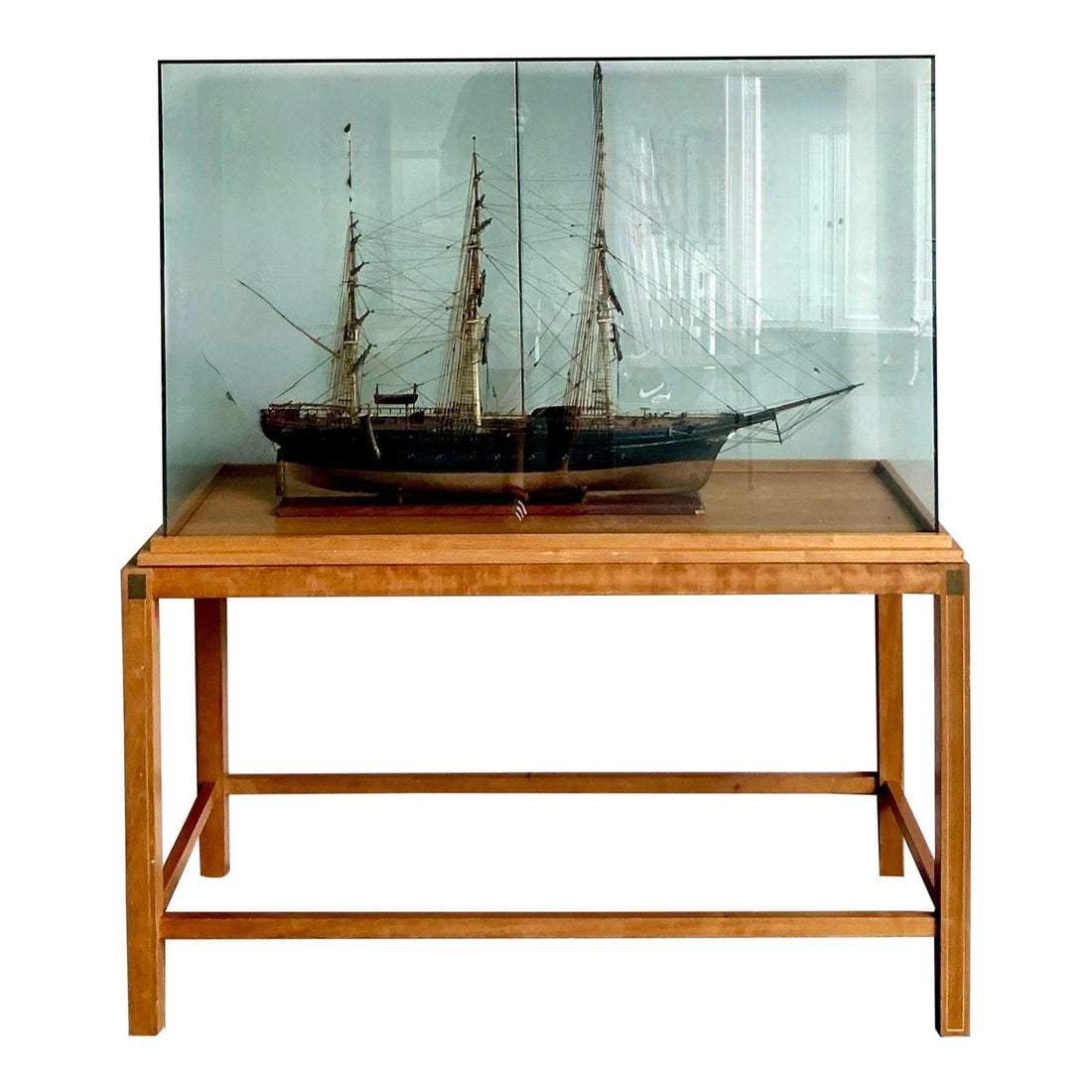 Glass-Cased Clipper Ship Scale Model on Wooden Stand 52x21.75x60.5 Inches (1 of 6)