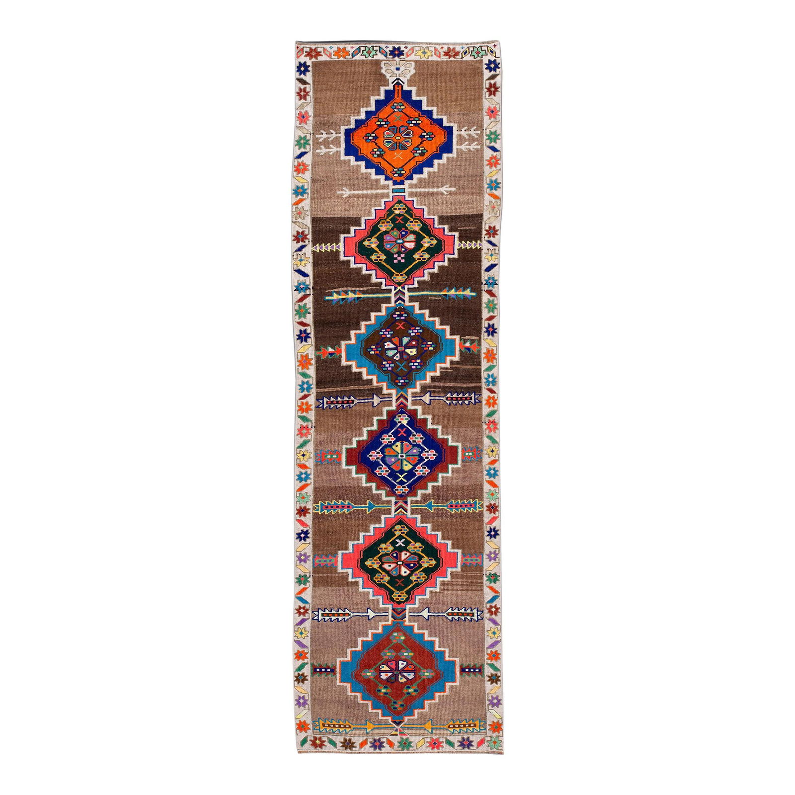 Vintage Turkish Hand Knotted Wool Runner 2'10 x 10'3 Multi Medallion Design (1 of 9)
