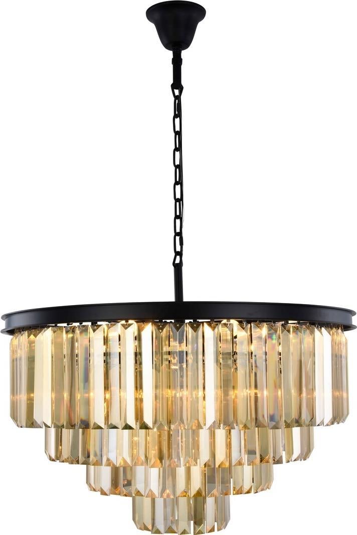 Sydney Collection Crystal Pendant Light in Gold Teak Matte Black Finish: Sydney Collection Crystal Pendant Light in Gold Teak Matte Black Finish The Sydney pendant light features a transitional style with a gold teak matte black finish. Crafted from royal-cut crystal and s