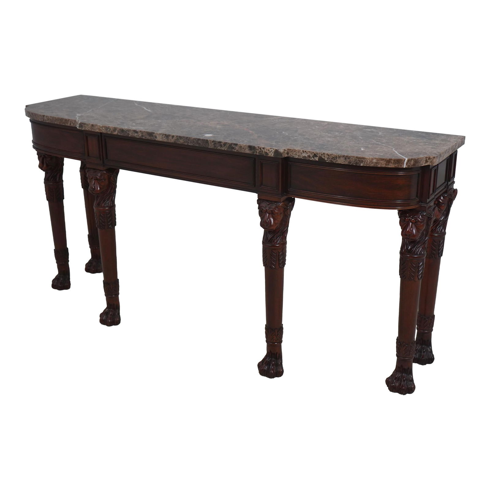 Henkel Harris Model 5772 Mahogany Console Table with Marble Top and Lion Heads (1 of 10)