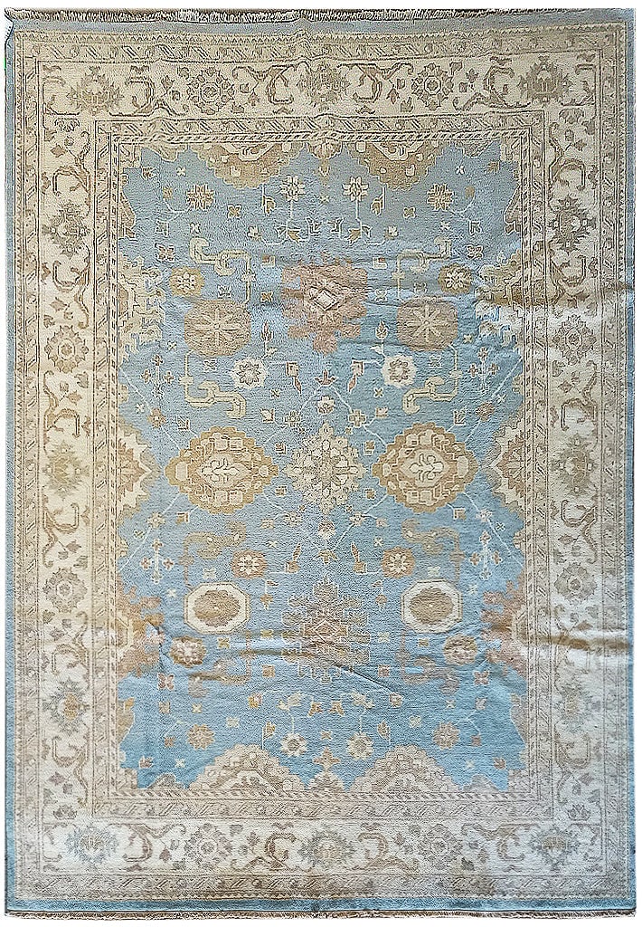 Handmade Oushak Rug 9 x 11.7 Light Blue Wool Area Rug: Handmade Oushak Rug 9 x 11.7 Light Blue Wool Area Rug Free continental US Shipping Enhance your living space with this exquisite 9 x 11.7 Light Blue Handmade Oushak Rug. This rug showcases timeless el