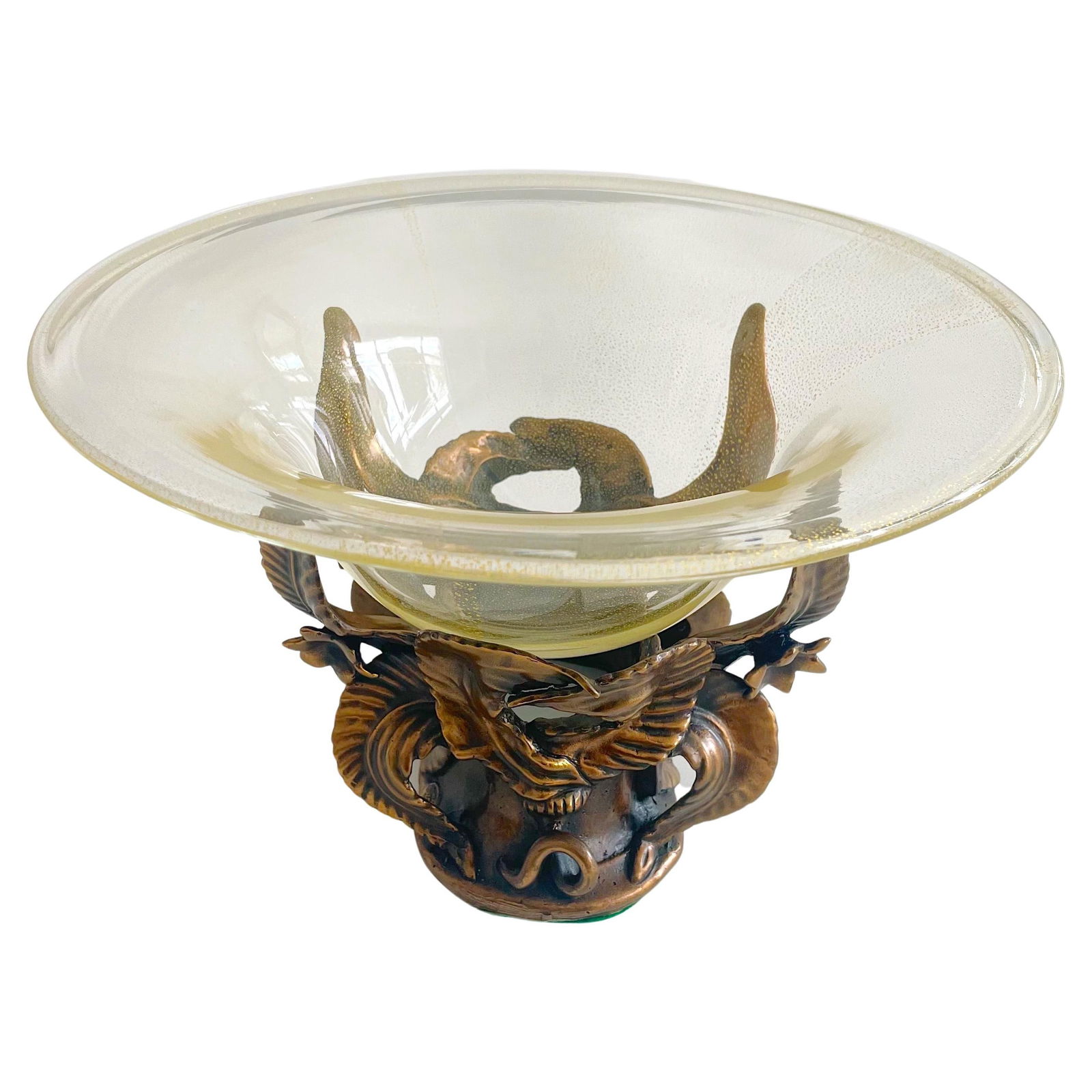 Limited Edition Bronze & Murano Glass Centerpiece by Venturi Arte #21/500: Limited Edition Bronze & Murano Glass Centerpiece by Venturi Arte #21/500 This stunning Modern Bronze & Murano Glass Centerpiece, crafted by the renowned Venturi Arte Foundry in Bologna, Italy, is a r