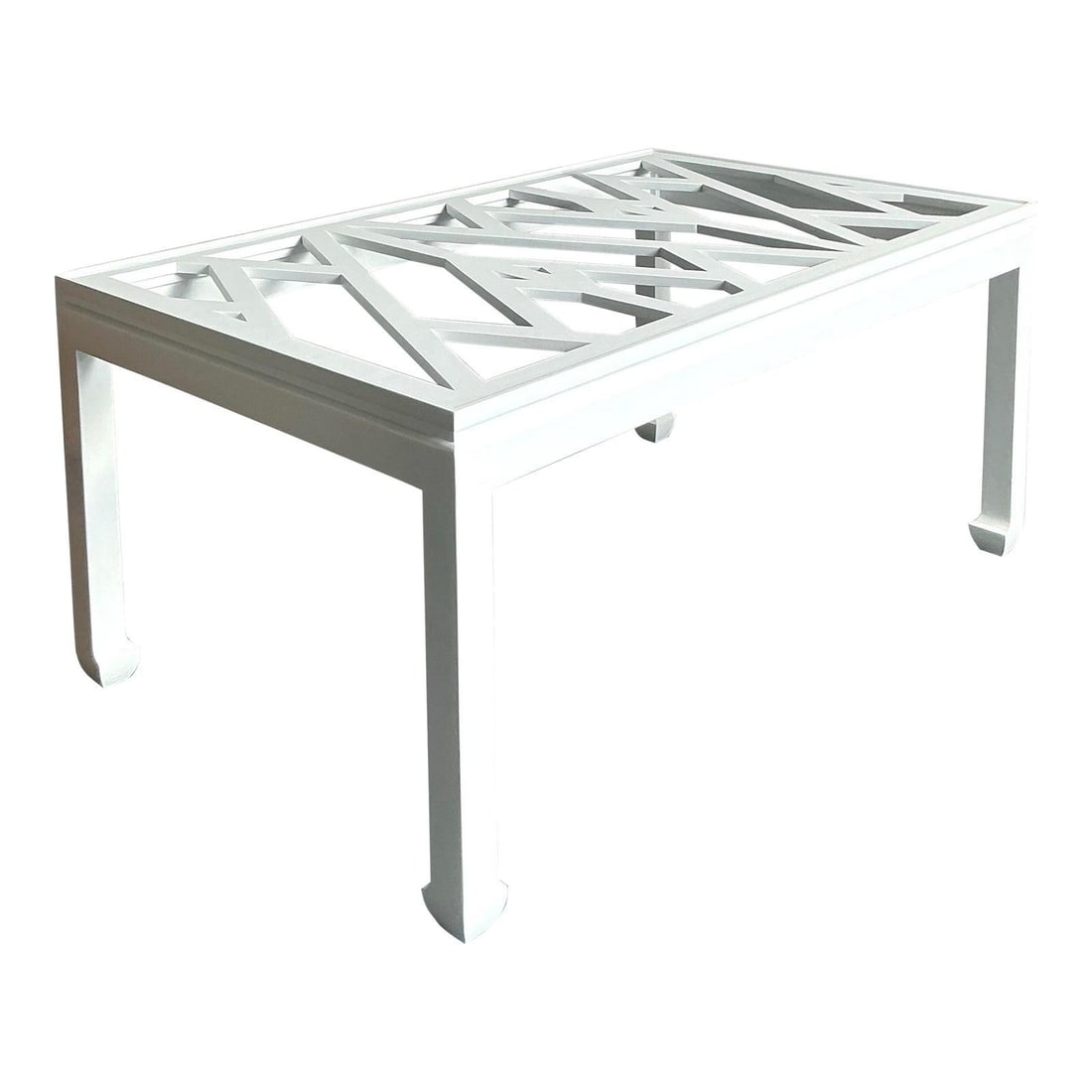 Hollywood Regency White Chinese Chippendale Dining Table Frame With Fretwork Design: Hollywood Regency White Chinese Chippendale Dining Table Frame With Fretwork Design This vintage Hollywood Regency Chinese Chippendale dining table frame features a classic fretwork design inspired