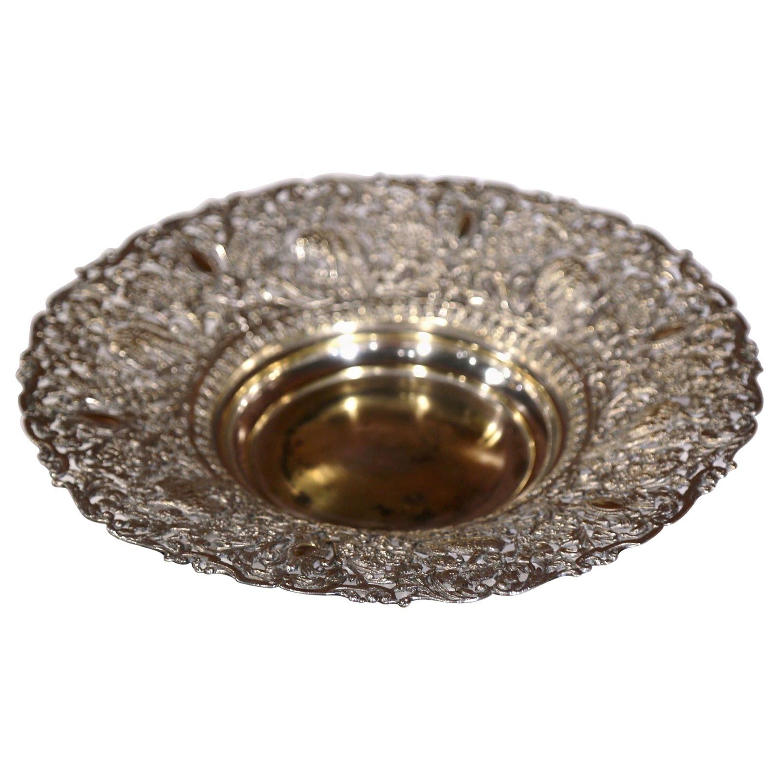 French Silver Plated Brass Repousse Basket with Floral and Bird Motifs circa 1880 (1 of 6)