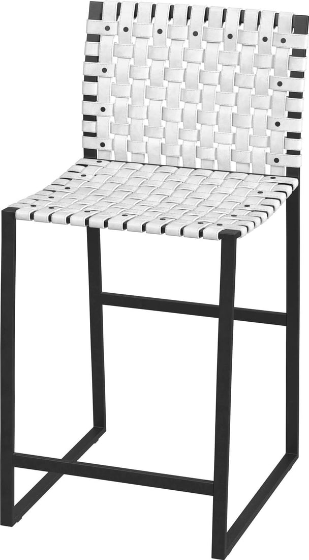 Butler Industrial Style Leather Stool Teak Rattan 36.25H (1 of 7)