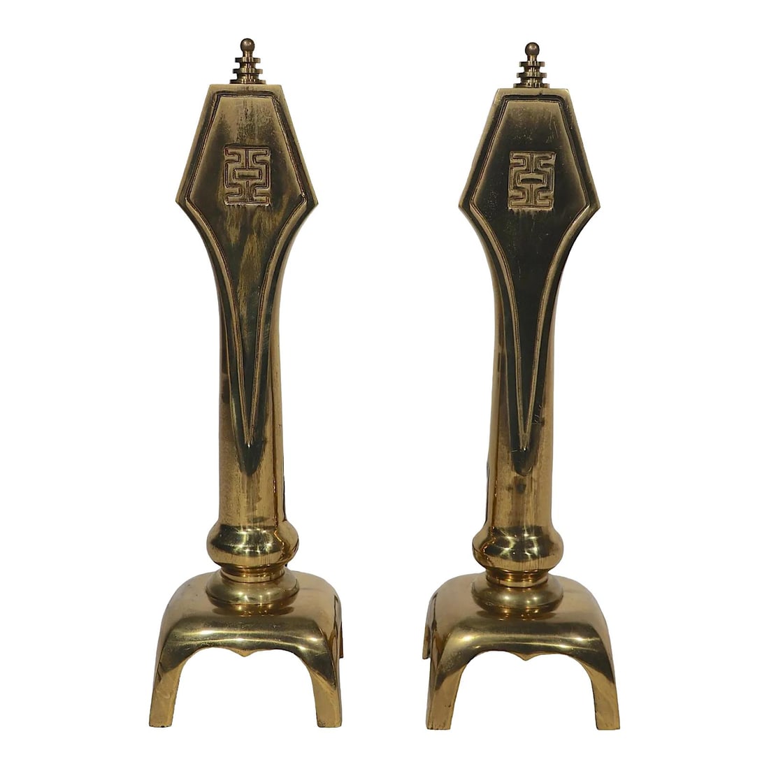 Brass Hollywood Regency Andirons Asia Modern Style C 1940 1960 (1 of 6)