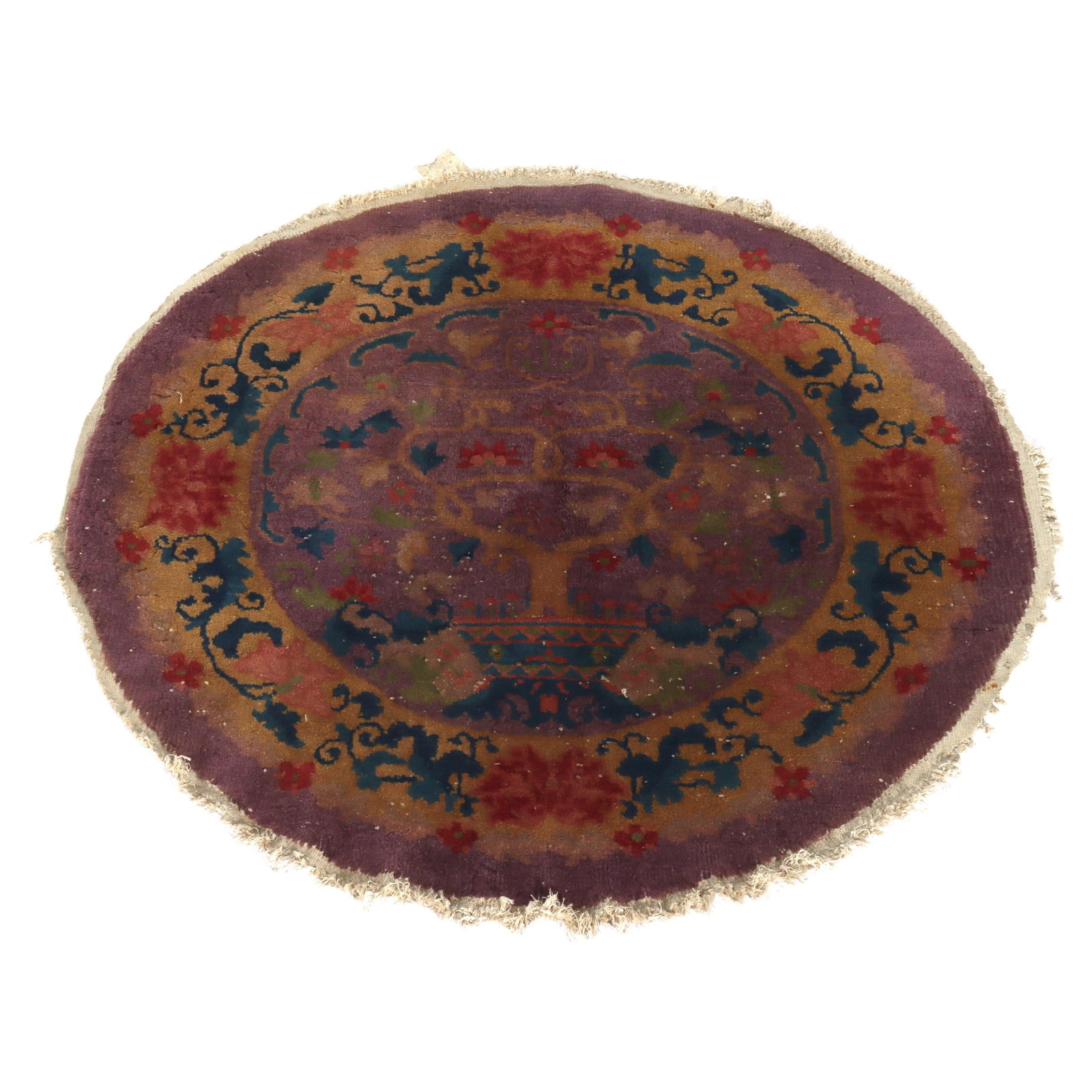 19th Century Chinese Wool Circular Area Rug with Floral Motifs (1 of 6)