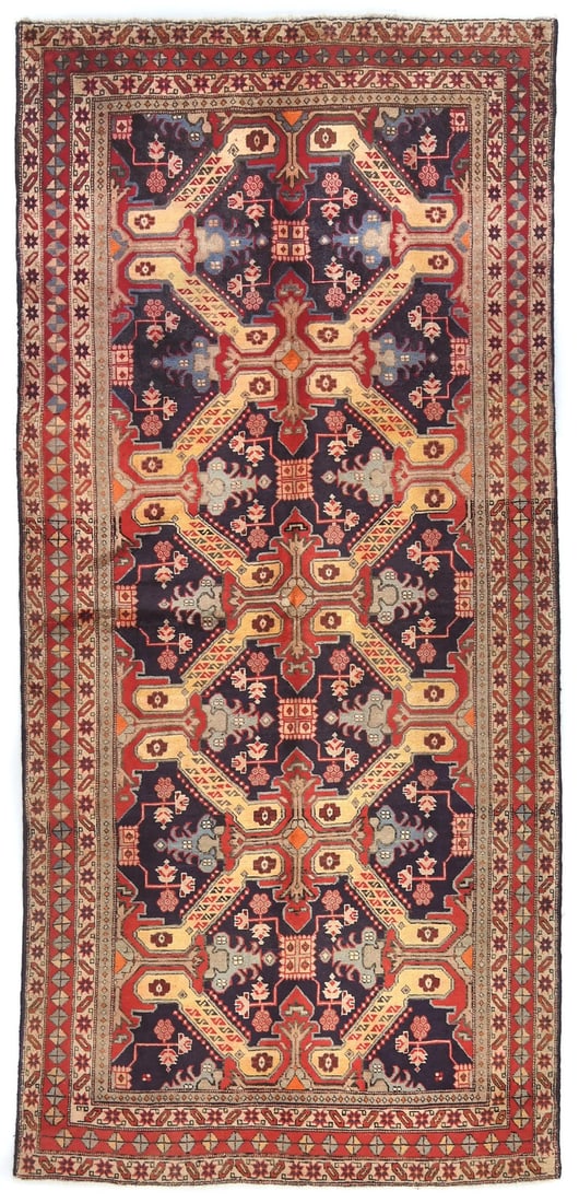 Vintage Hand-Knotted Tribal Geometric Runner Rug 4'7 x 9'7 Wool (1 of 12)