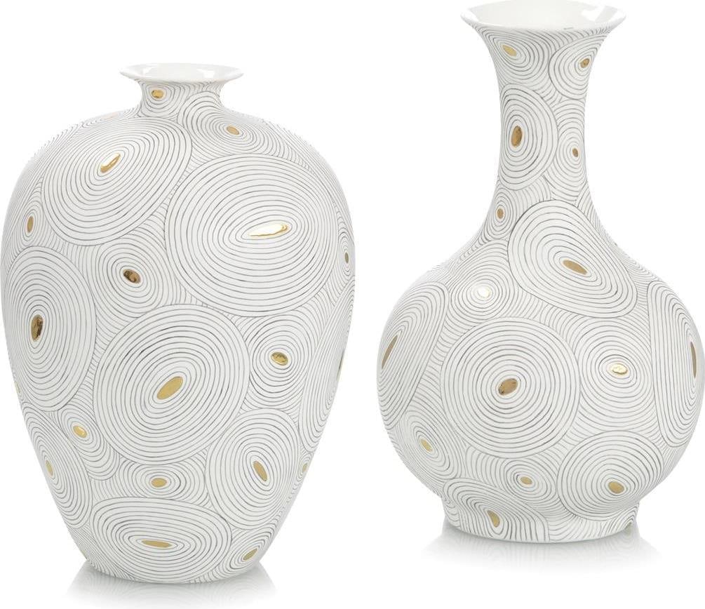 John-Richard Gold and White Porcelain Vase 14.5H: John-Richard Gold and White Porcelain Vase 14.5H This elegant white and gold porcelain vase is a stunning addition to any decor. With a modern design, it stands at 14.50 inches tall and features a bea