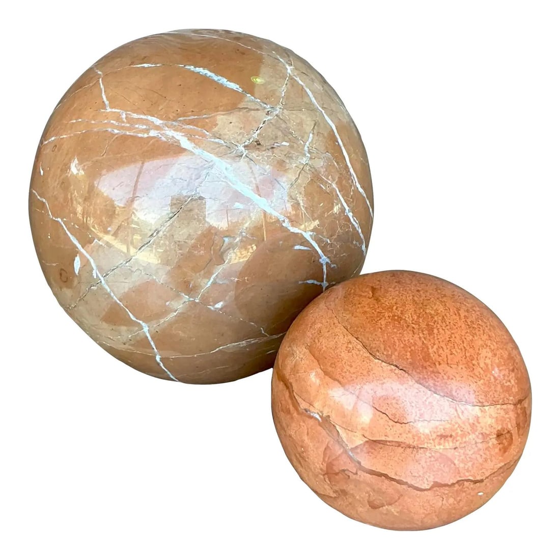 Vintage Boho Marble Sphere Set of 2 Tan Orbs (1 of 7)