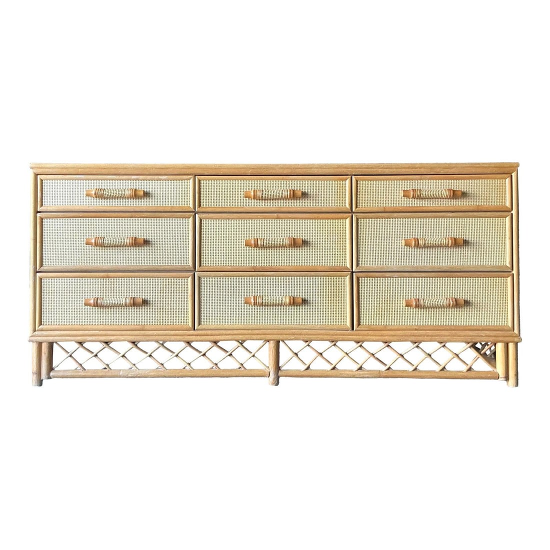 Nine-Drawer Coastal Rattan Dresser With Bamboo Detailing and Trellis Base (1 of 10)