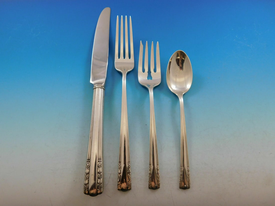 Alvin Chapel Bells Sterling Silver 4-Piece Dinner Place Setting: Alvin Chapel Bells Sterling Silver 4-Piece Dinner Place Setting Introducing the exquisite Chapel Bells by Alvin sterling silver dinner size place setting, a stunning 4-piece collection that showcases