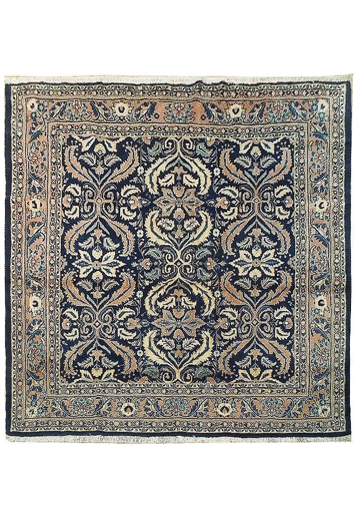 6.7 x 6.9 Handcrafted Navy Blue Persian Sarouk Area Rug: 6.7 x 6.9 Handcrafted Navy Blue Persian Sarouk Area Rug Free continental US Shipping Introducing an exquisite Navy Blue Fine Persian Sarouk Rug, meticulously handcrafted by skilled Persian artisans. T