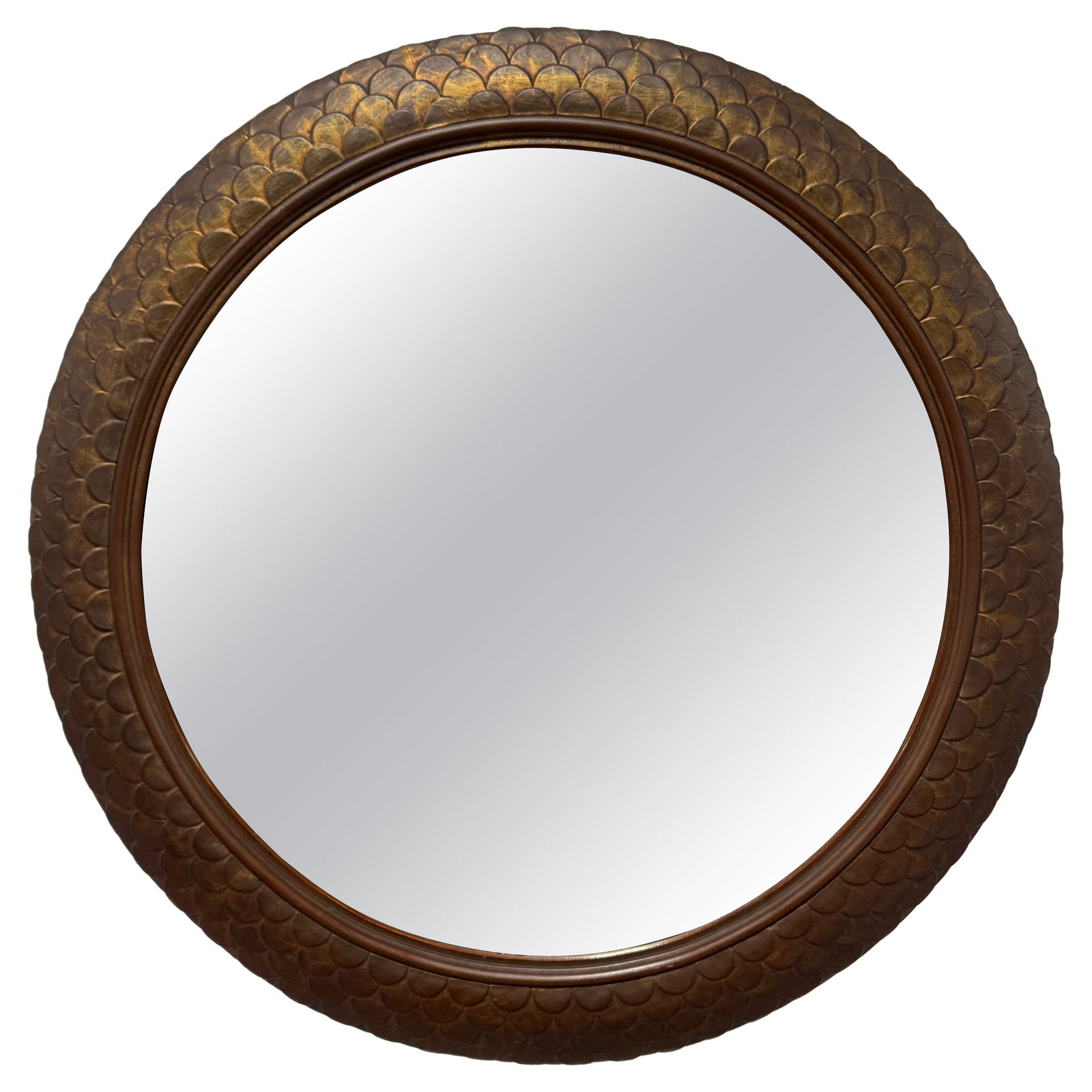 Round Giltwood Wall Mirror with Fish Scale Motif Italy 1937 Art Deco (1 of 8)