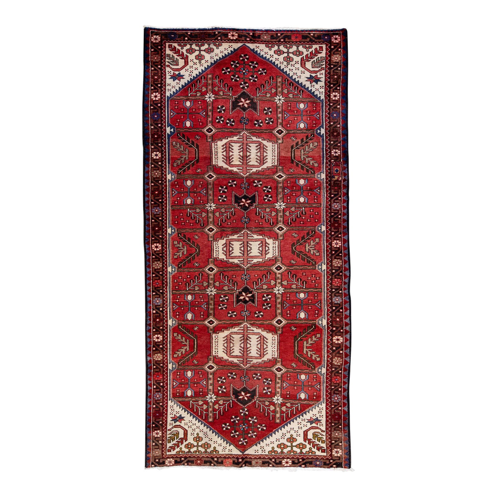 Vintage Handmade Persian Geometric Wool Runner Rug 4'7" x 9'10" Red (1 of 10)
