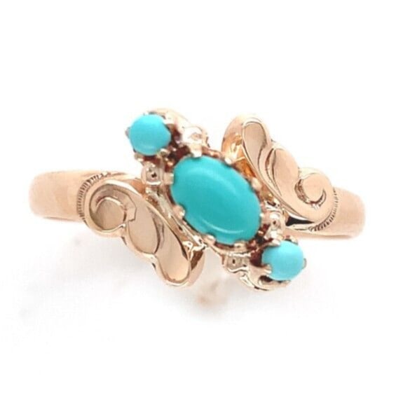 Victorian 10k Rose Gold Three-Stone Turquoise Ring Size 5.5 (1 of 9)