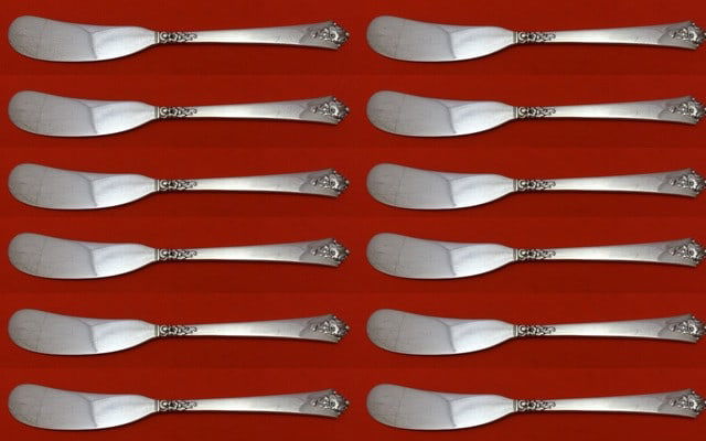 Royal Crest Castle Rose Sterling Silver Butter Spreader Set 12pc 5 7/8": Royal Crest Castle Rose Sterling Silver Butter Spreader Set 12pc 5 7/8" Introducing the Castle Rose Butter Spreader Set by Royal Crest, crafted from high-quality sterling silver. This 12-piece collect