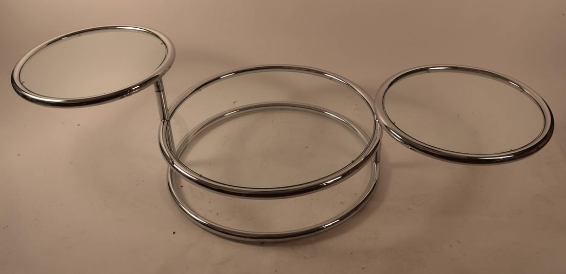 Adjustable Chrome Mechanical Disk Table with Glass Surfaces - 3