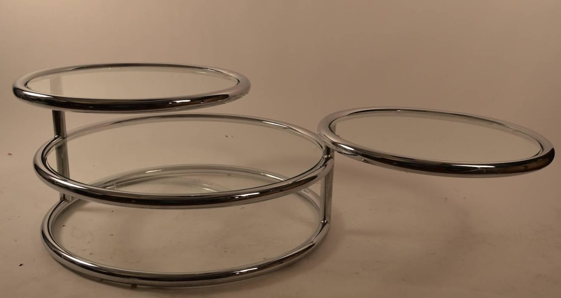 Adjustable Chrome Mechanical Disk Table with Glass Surfaces - 5